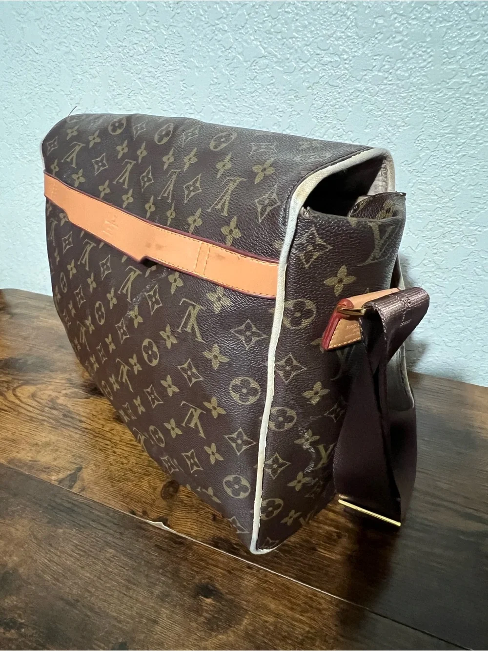 Designer Monogram Flap Messenger Bag in Brown